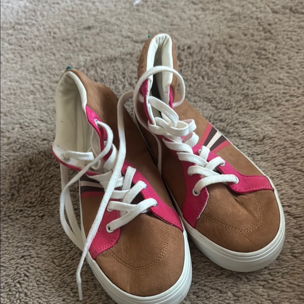 Brown and Pink High-Top Sneakers